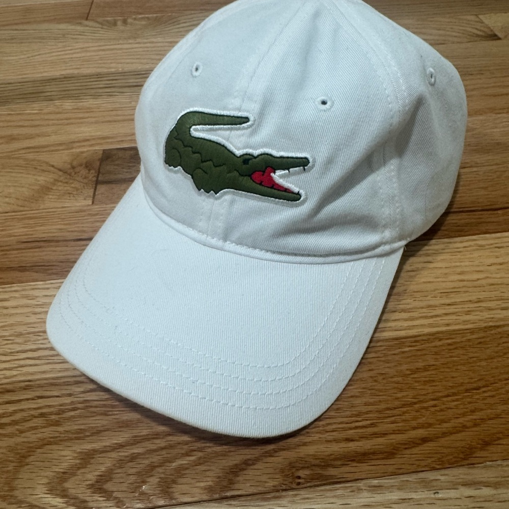 Lacoste White Cap with Green Crocodile Logo